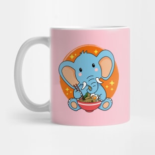 Baby Elephant Eating Ramen Kawaii Animal Lover Mug